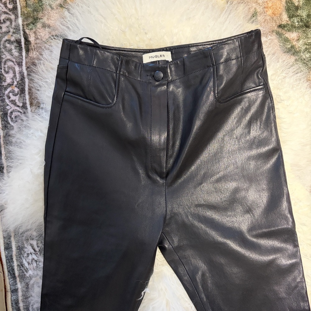 Mugler Skinny Black Leather Trousers